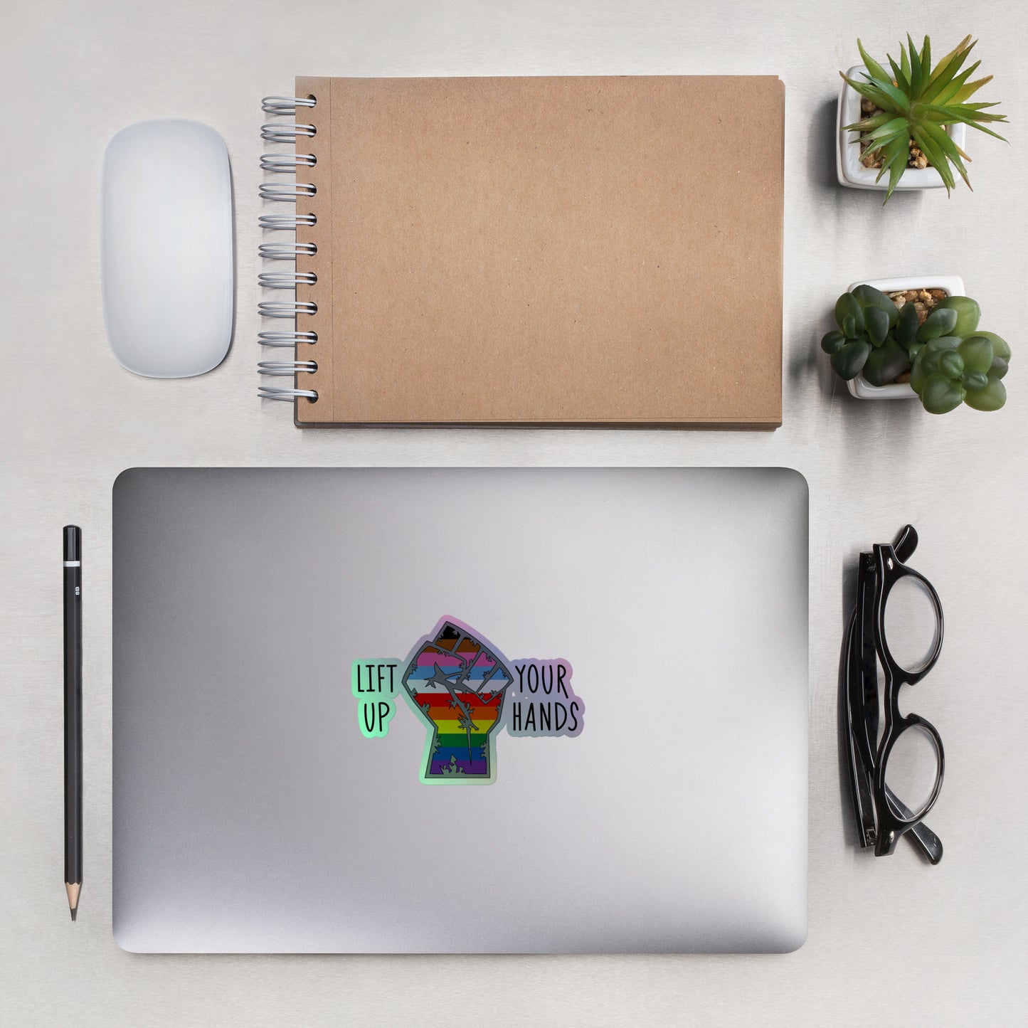 Lift Up Your Hands - horizontal holographic stickers