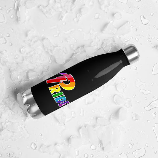 A Pride White Bolt stainless steel water bottle