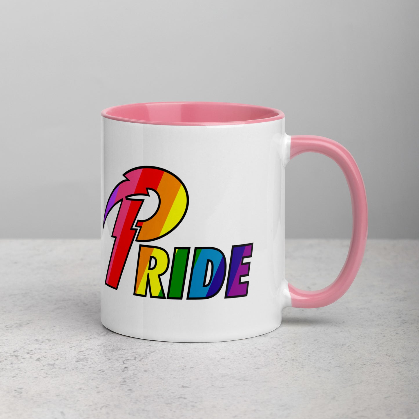 A Pride Bolt mug with color inside