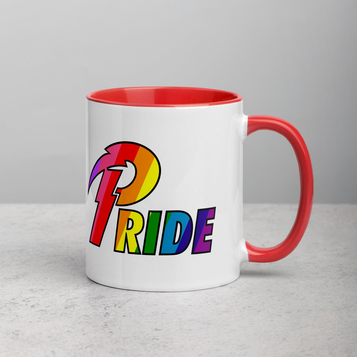A Pride Bolt mug with color inside